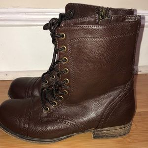 Faux Leather Combat Boots